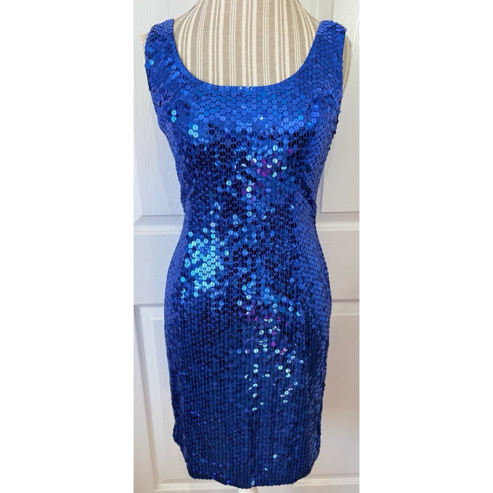 Niteline by Della Roufogali Blue Sequin Sleeveless Cocktail Mini Dress NWT~12